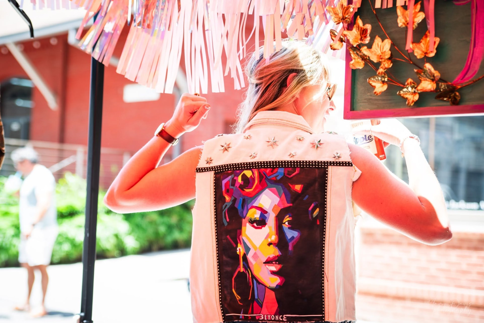 Star-studded vest with a colorful hand-painted Beyoncé portrait